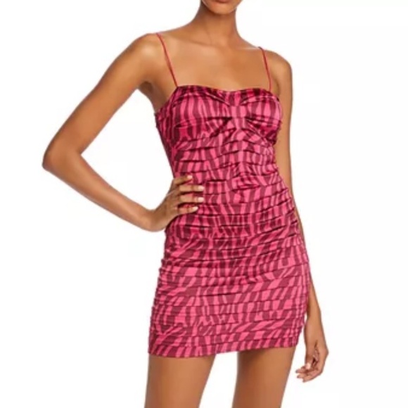 For Love & Lemons Revolve Duran Pleated Mini Party Cocktail Dress Pink Zebra M/L - Picture 1 of 11